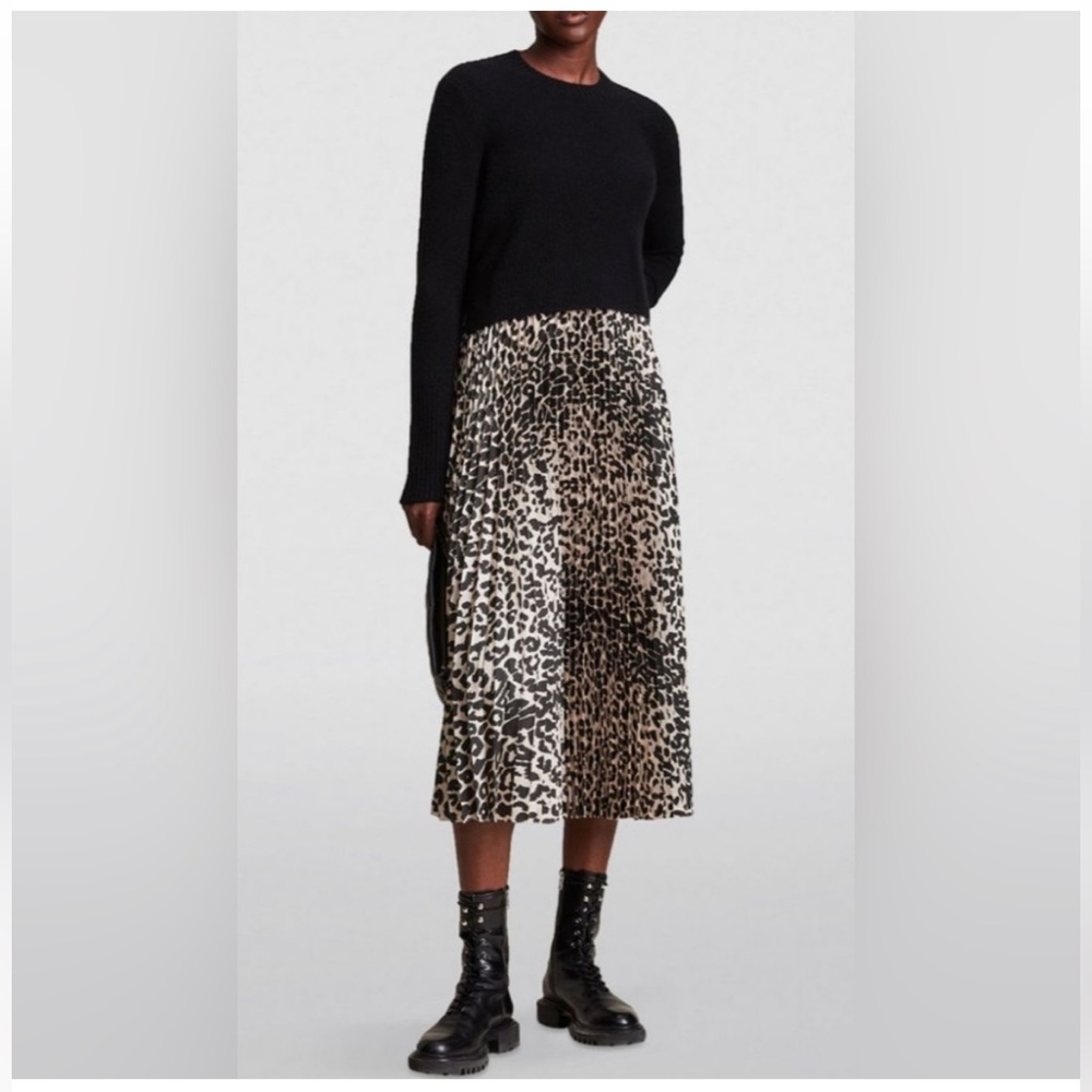 All Saints 2 in 1 leopard Print Slip Dress